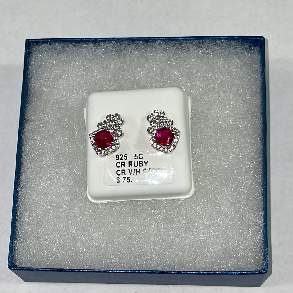NWT STERLING SILVER & CR RUBY, SAPPHIRE EARRINGS 925 5 ct. Royalcore - Picture 4 of 4